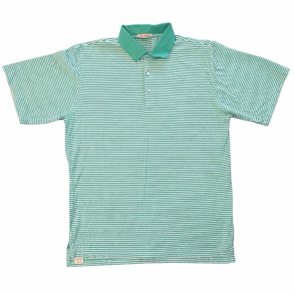Peter Millar Polo Shirt Men’s Large Green White Stripe Golf Cotton Short Sleeve - Picture 2 of 6